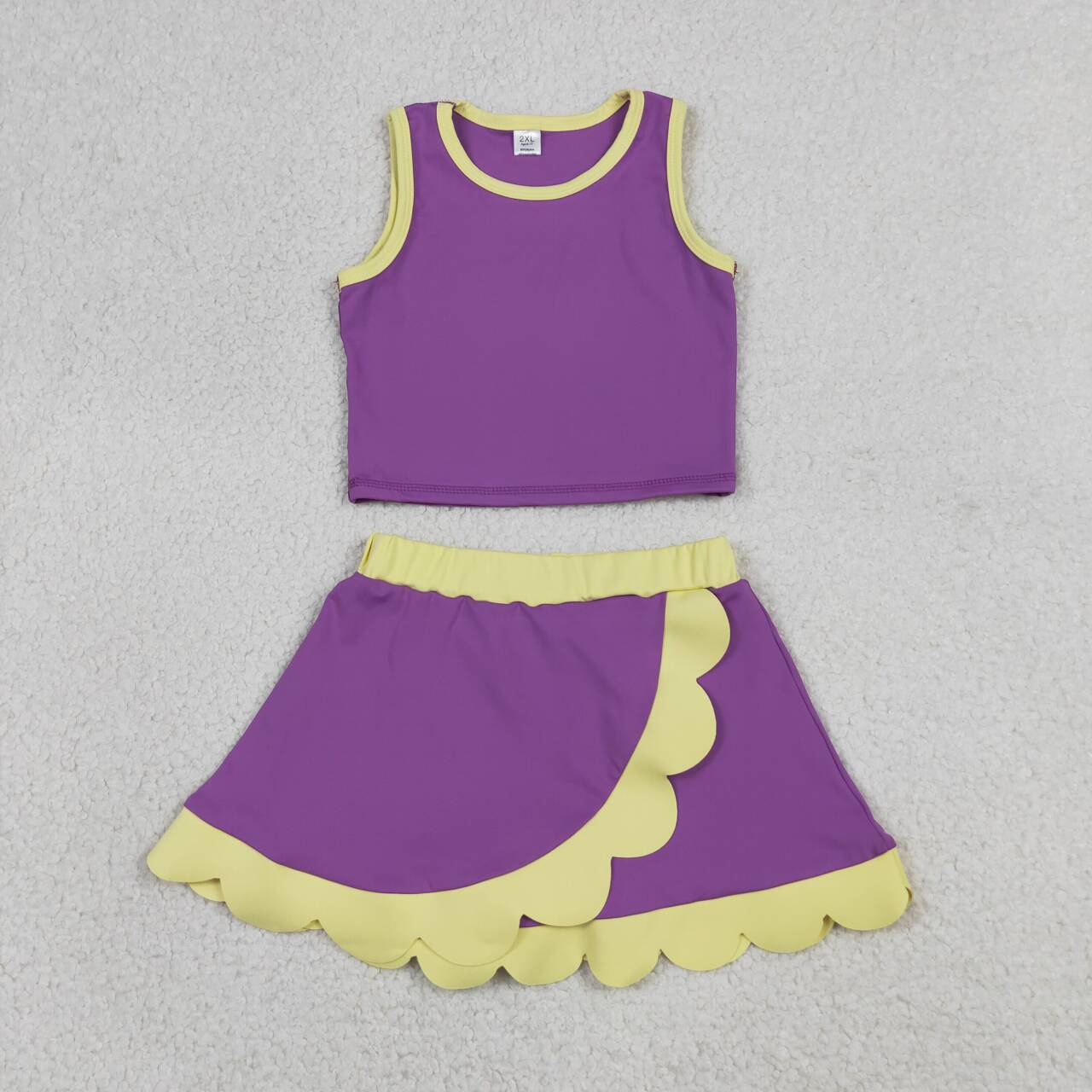 Purple yoga top matching skorts girls summer outfit