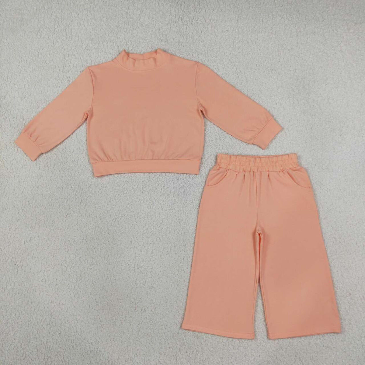 Pink color long sleeve top matching pants girls outfit