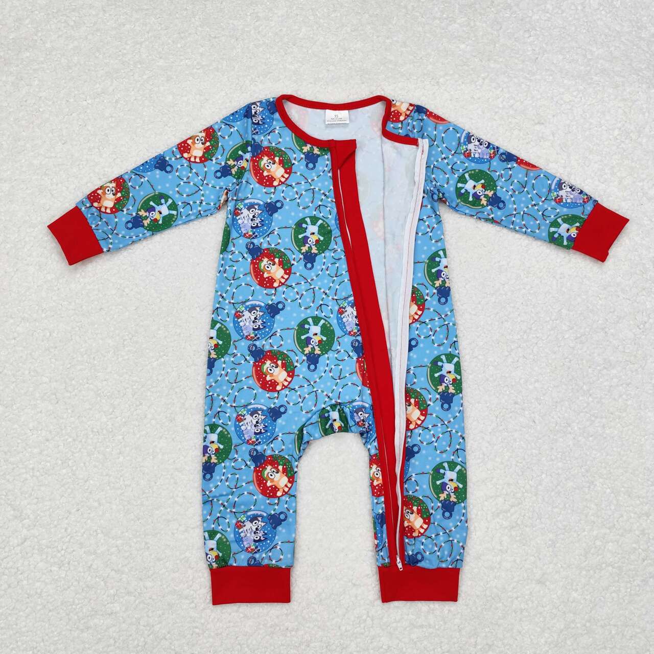 toddle boy Christmas light blue cartoon dog long sleeve zip romper