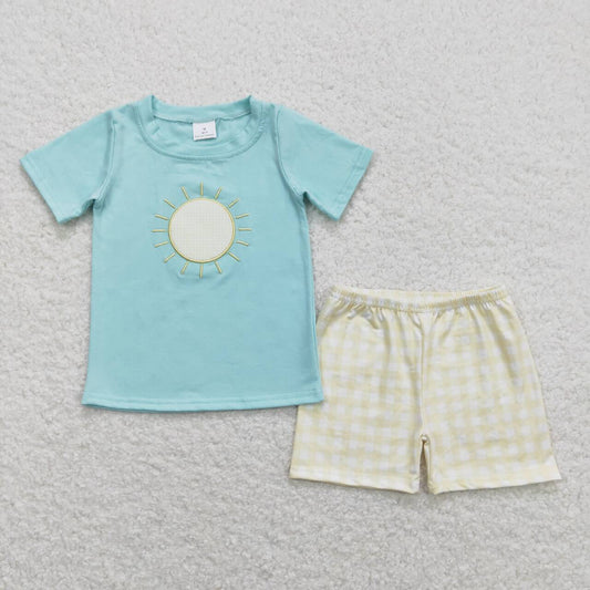 embroidery sunshine face boy short sleeve outfit