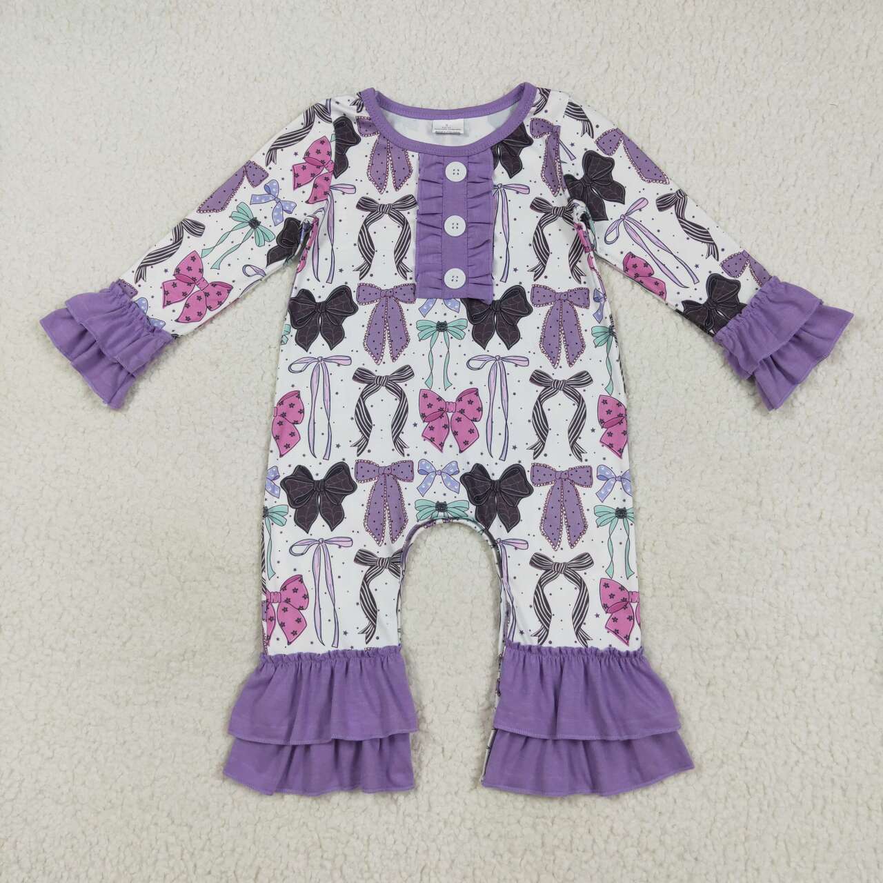 Halloween colorful bow toddle girls long sleeve fall romper