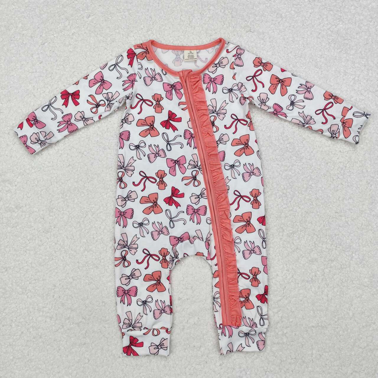 Toddle baby girls pink bow long sleeve bamboo romper