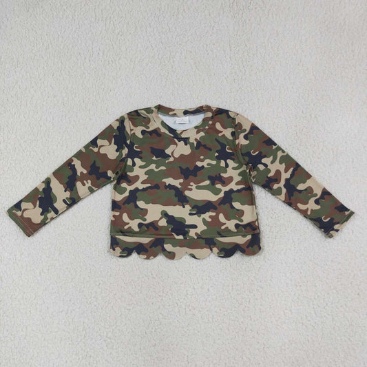 Black Green Camo print girls long sleeve t-shirt top