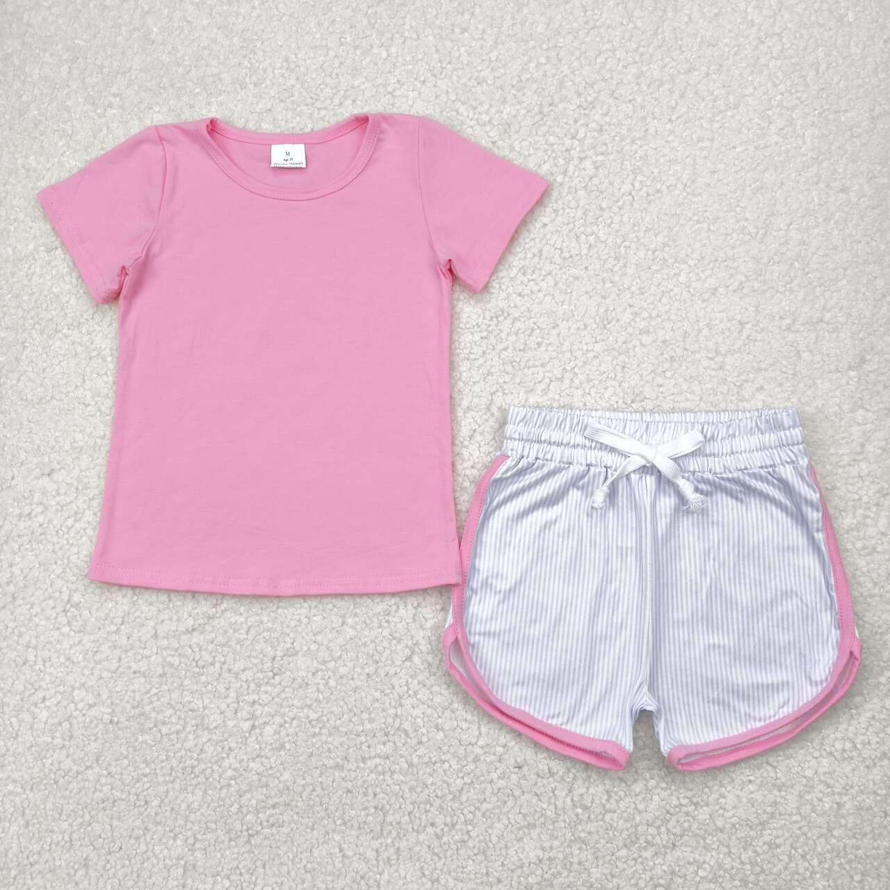 Pink shirt matching shorts boy summer outfit