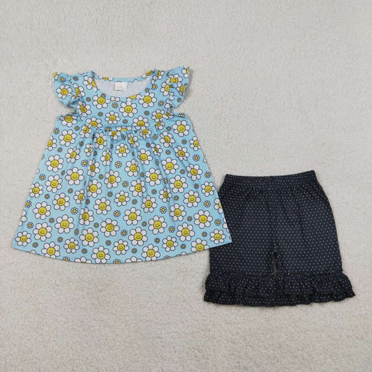 Flowers shirt matching shorts girls summer outfit