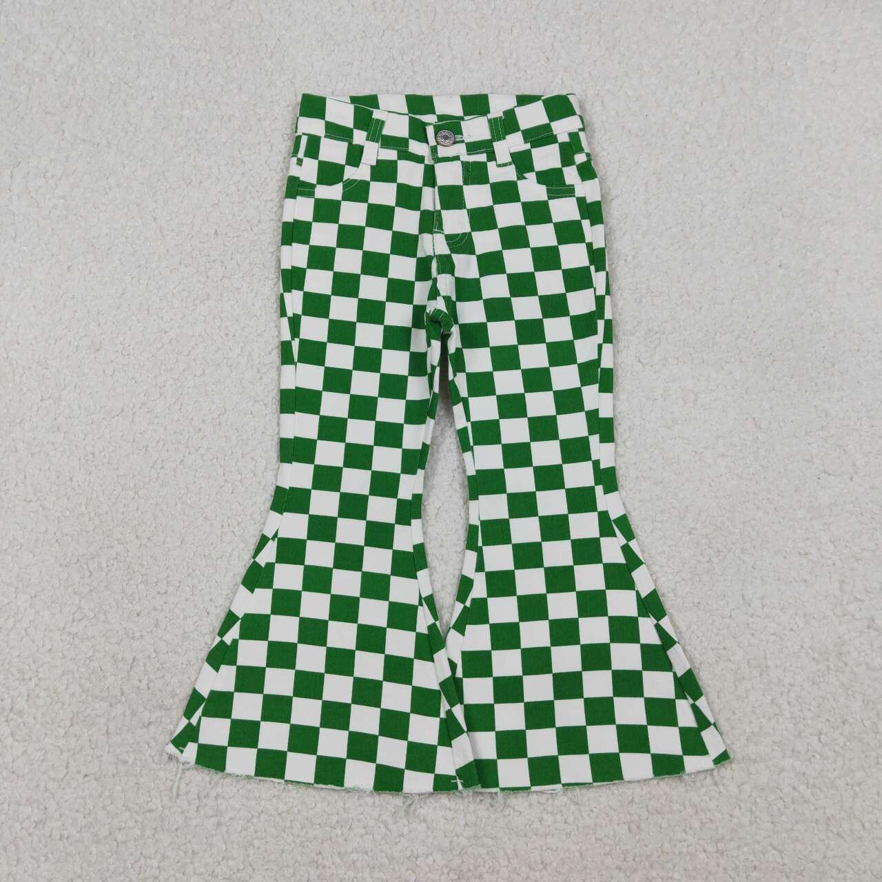 Baby green checkered jeans bell bottoms pants