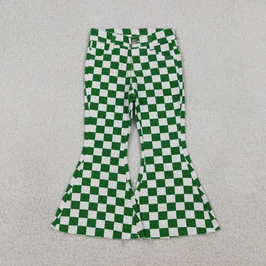 Baby green checkered jeans bell bottoms pants
