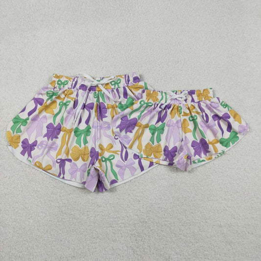 Adult women mardi gras bow yoga shorts