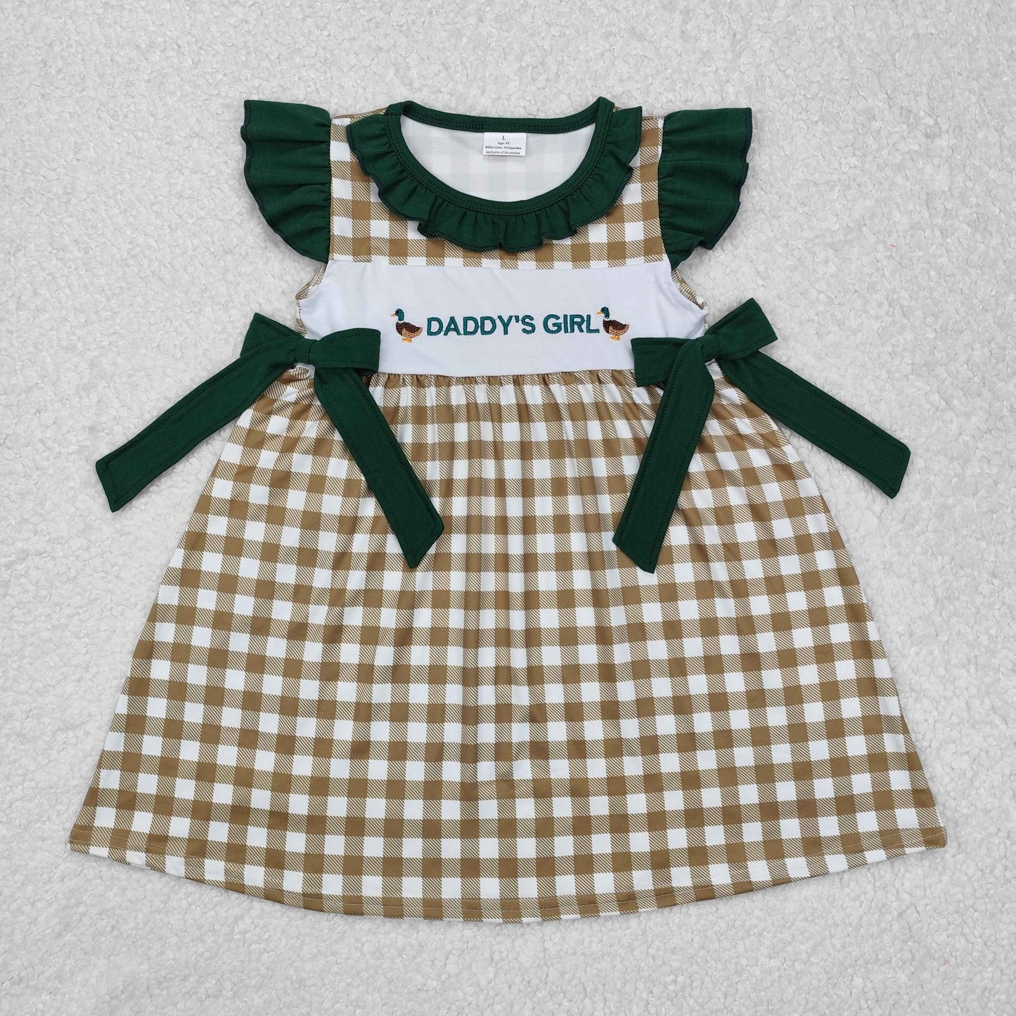 Embroidery Daddys girls duck  print kids dress
