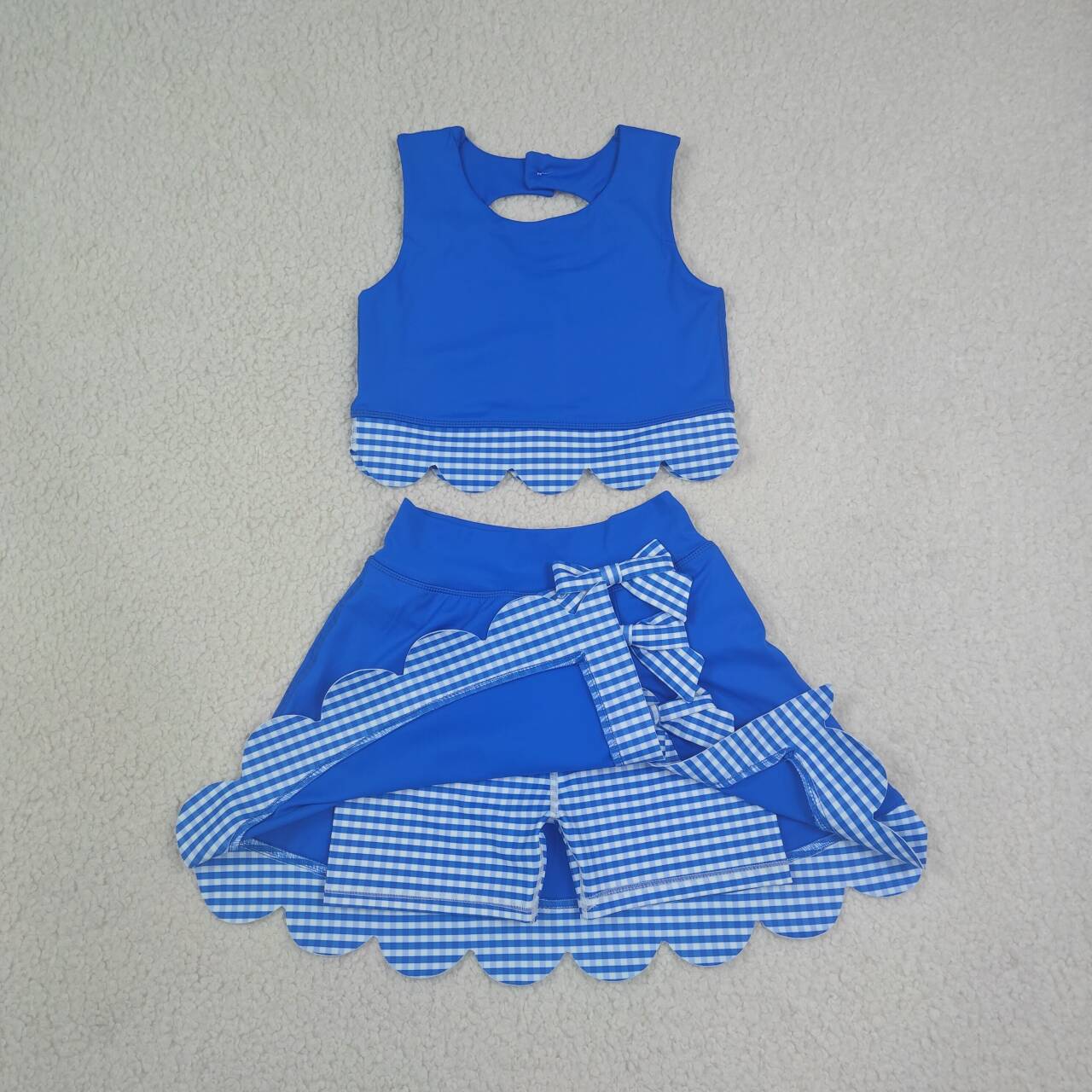 Blue top matching skorts girls summer yoga outfit
