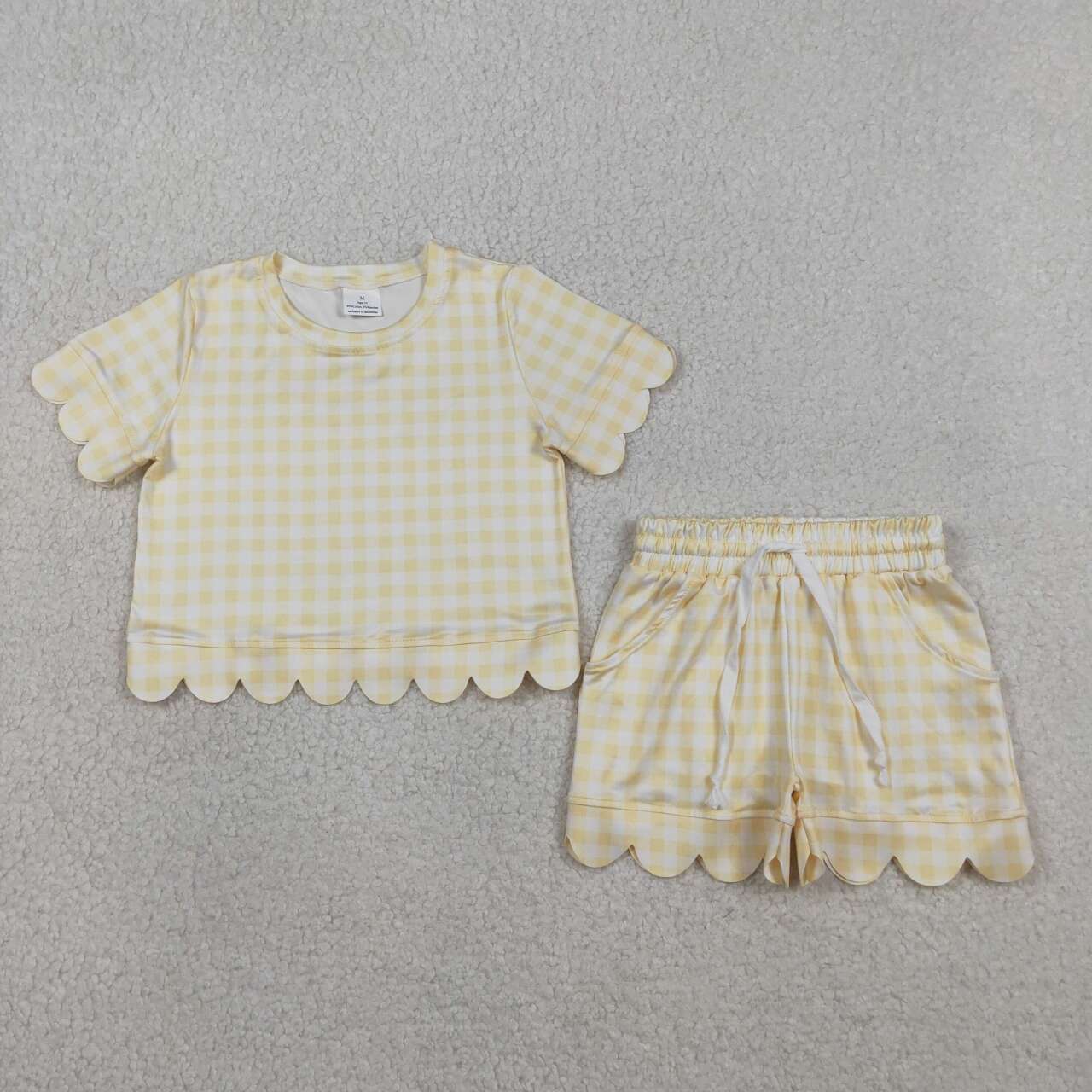 Yellow plaid color toddle baby girls summer outfit