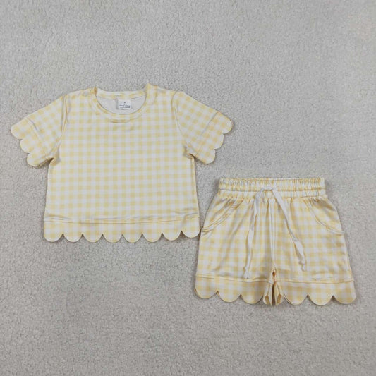 Yellow plaid color toddle baby girls summer outfit