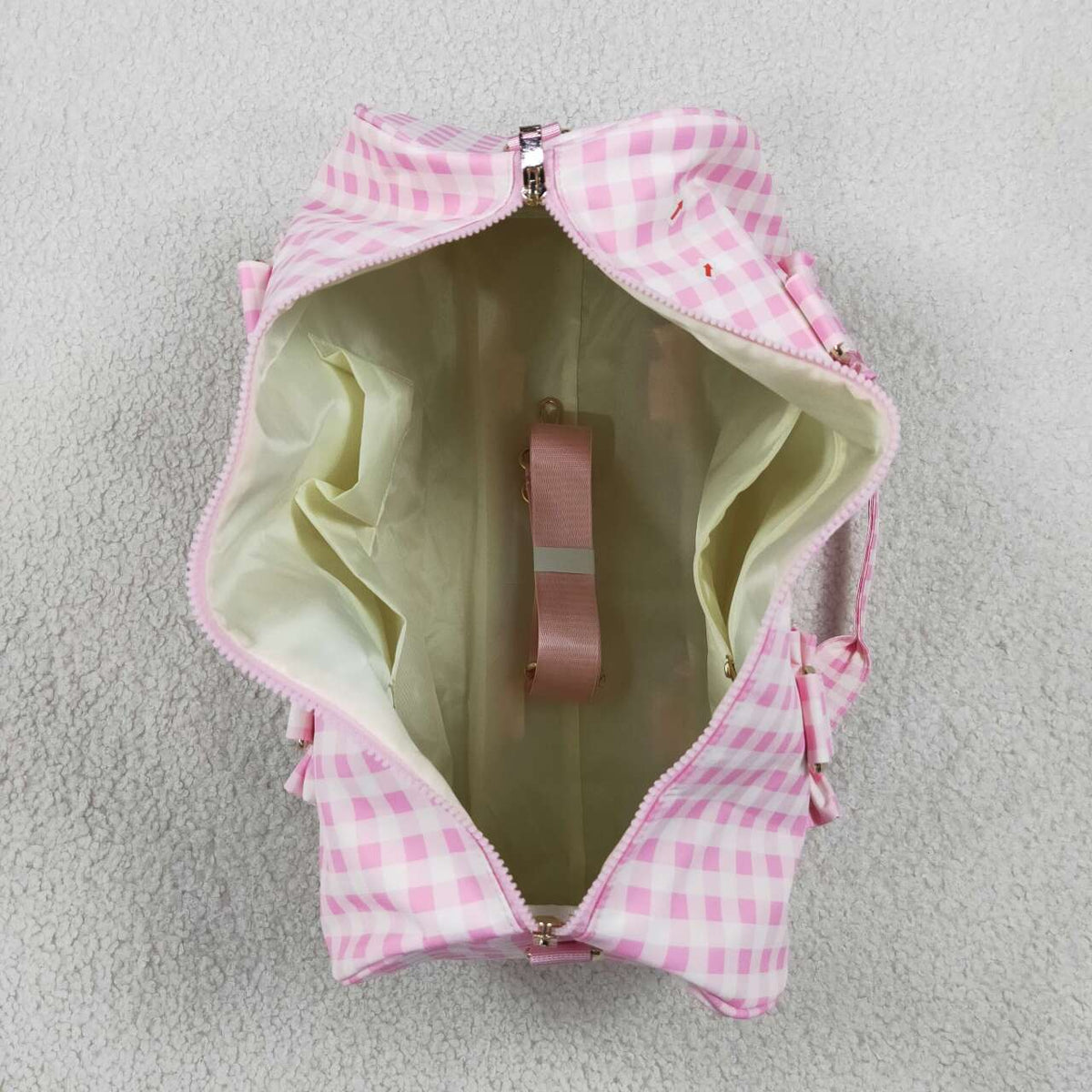 kids pink plaid print duffle bag
