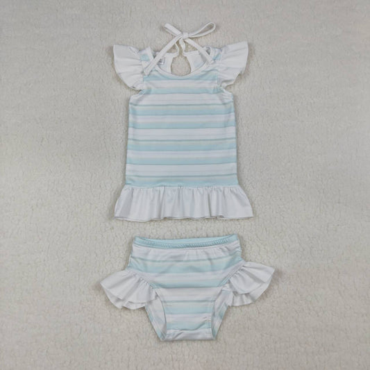 Blue stripes design baby two pieces bathing suit kids swimwear