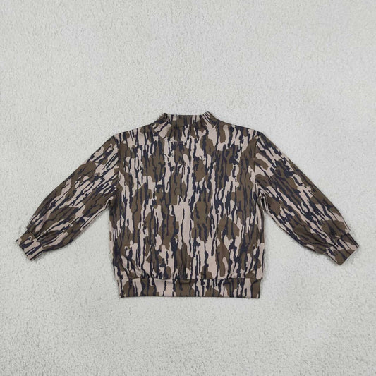Camo print kids girls long sleeve mock neck yoga top