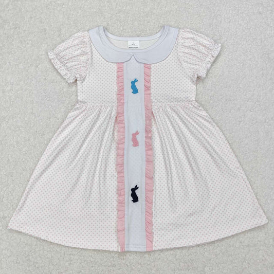 Toddle baby girl embroidery Easter bunny pink polka dots dress