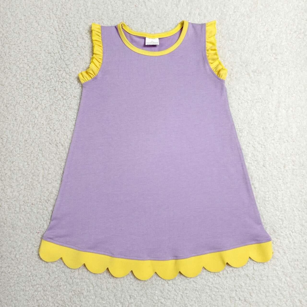 Lavender color yellow ruffle girls summer dress