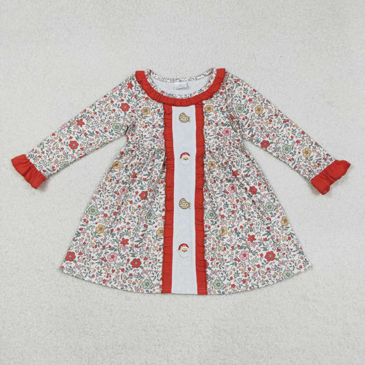 Embroidery Christmas Santa Cookie long sleeve dress