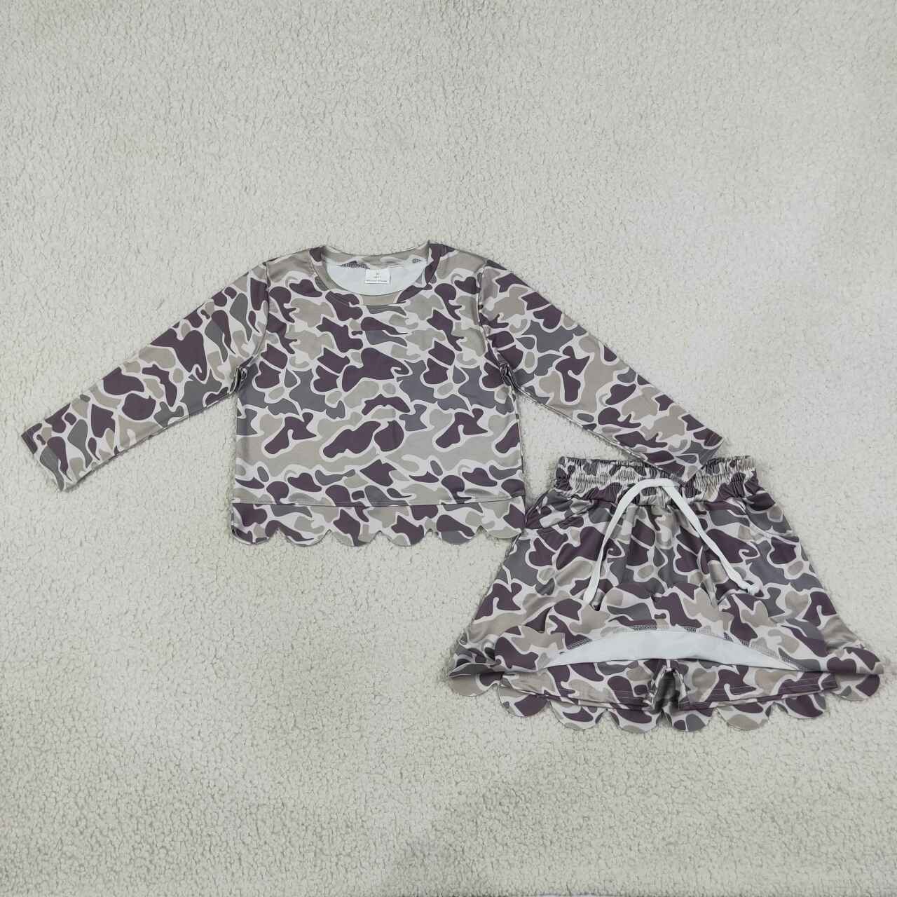 Dark grey camo top matching skorts girls summer outfit