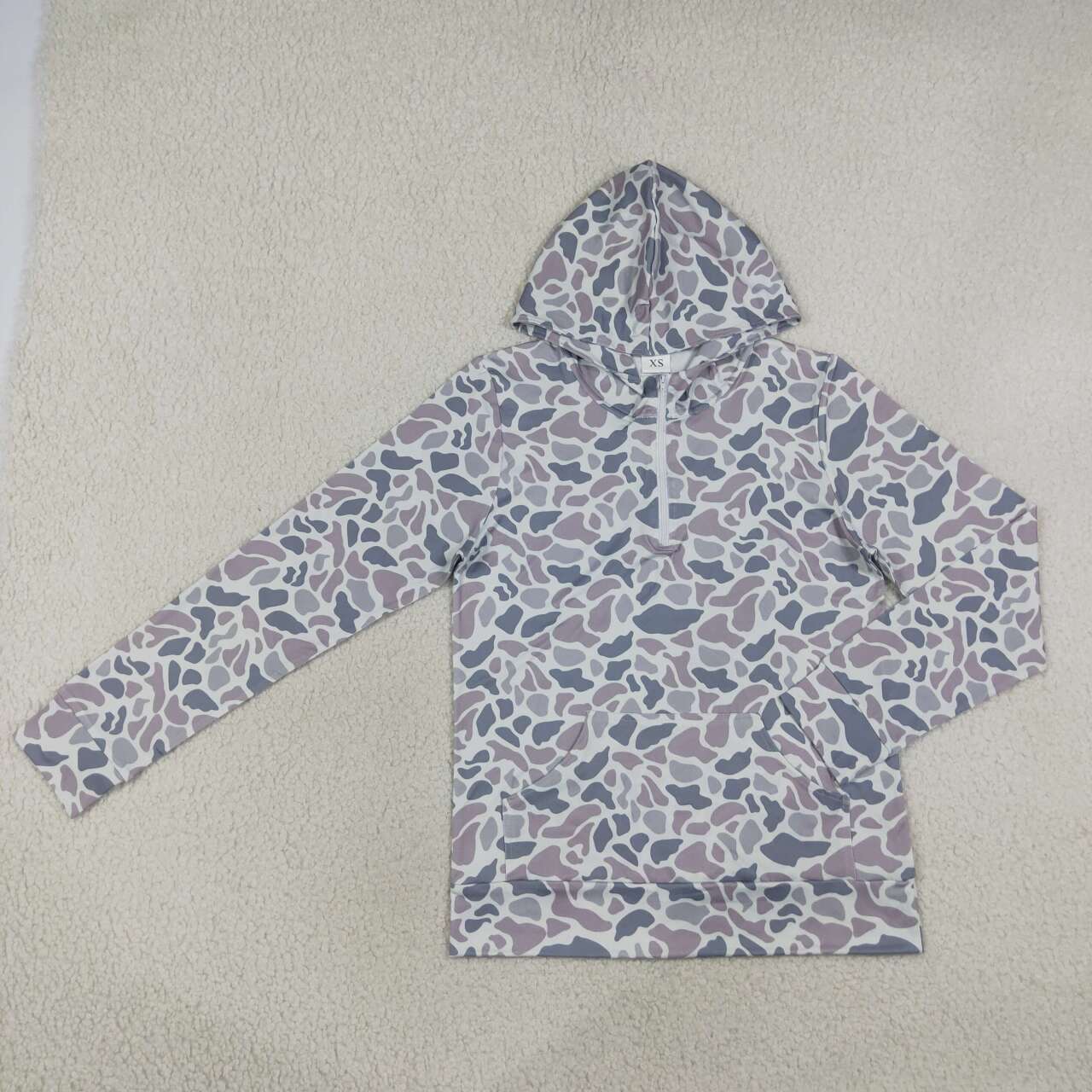 Adult women pink blue camo long sleeve hoodie top