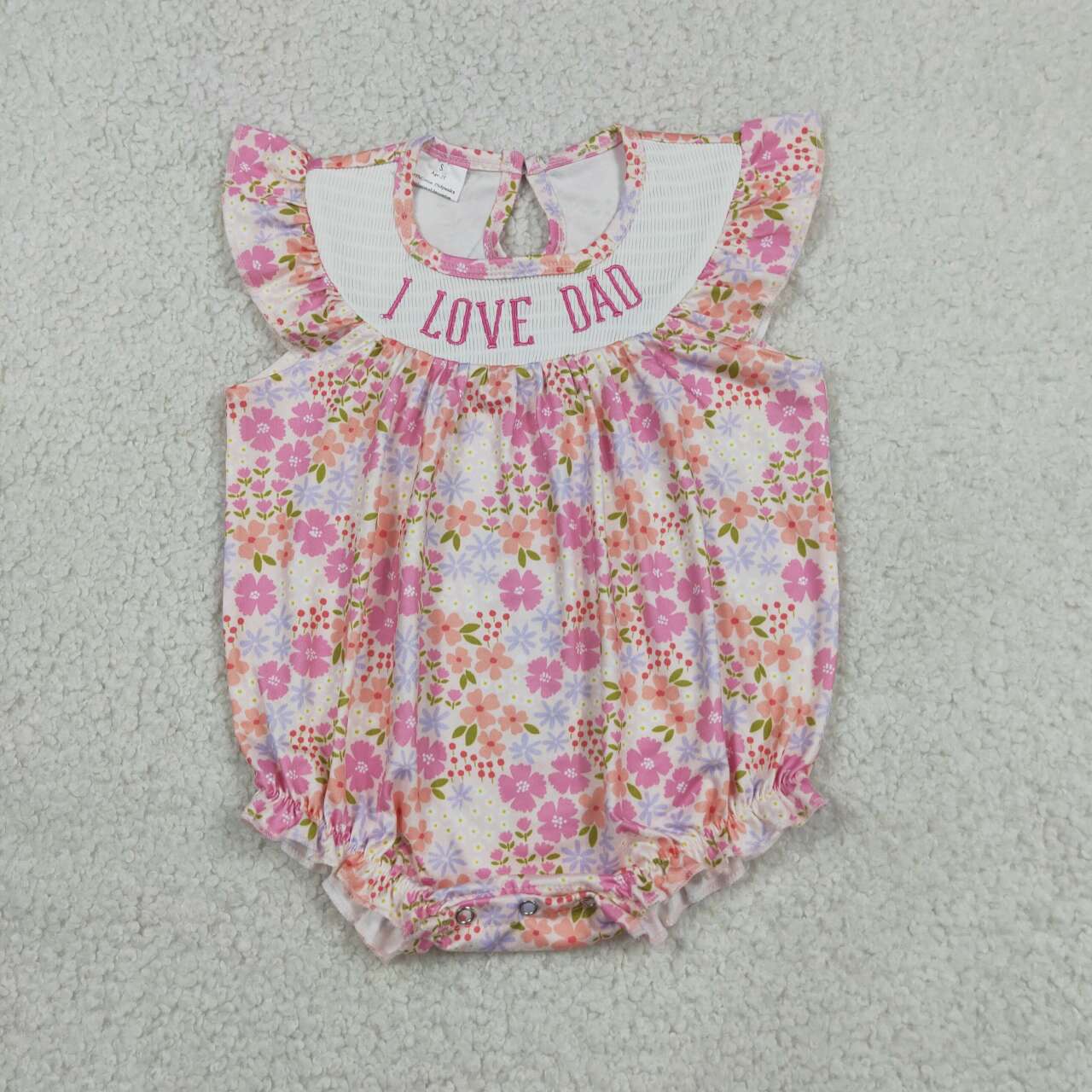 I love dad pink flowers toodle girls summer smocked romper