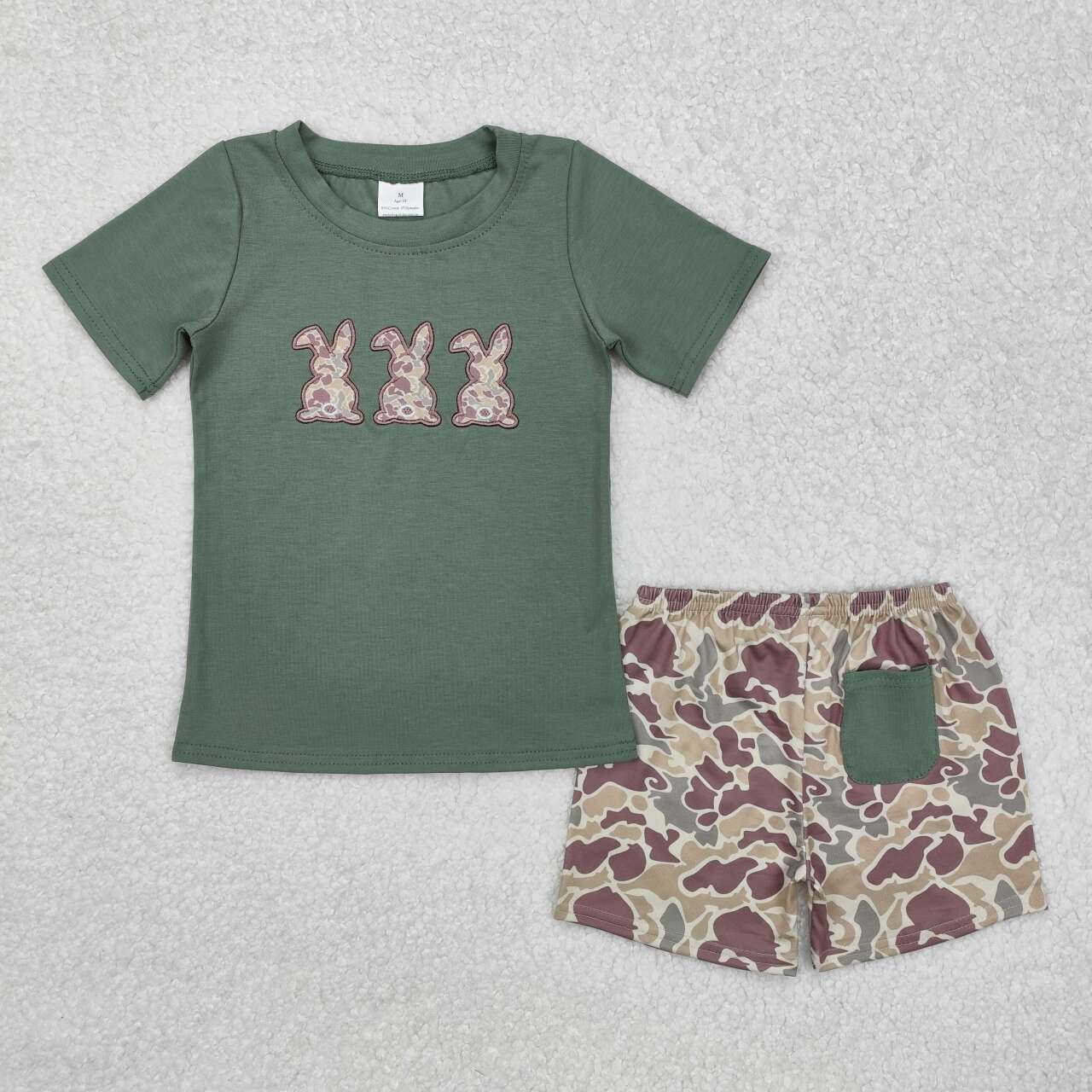 Sister brother Embroidery Camo bunny baby boy Easter outfit