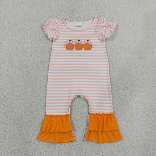 Toddle baby girl fall embroidery pumpkins design romper