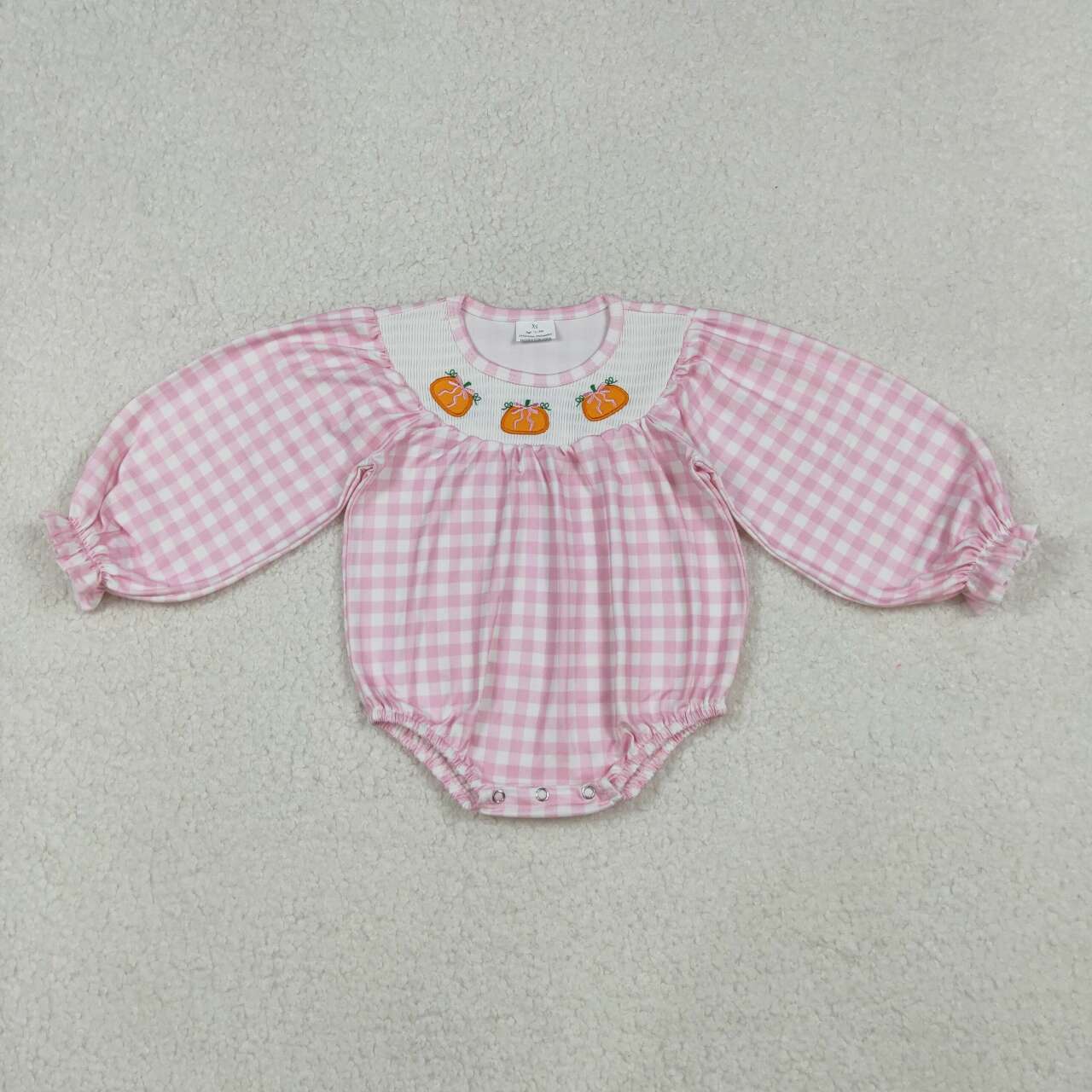 Toddle girls embroidery fall pumpkin long sleeve smocked romper preorder