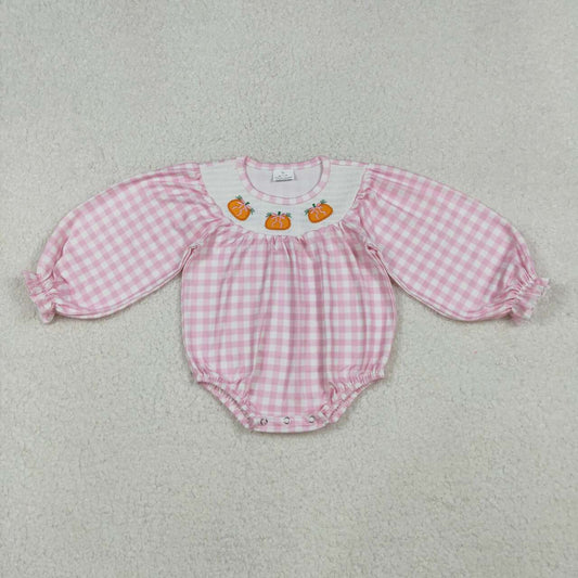 Toddle girls embroidery fall pumpkin long sleeve smocked romper preorder