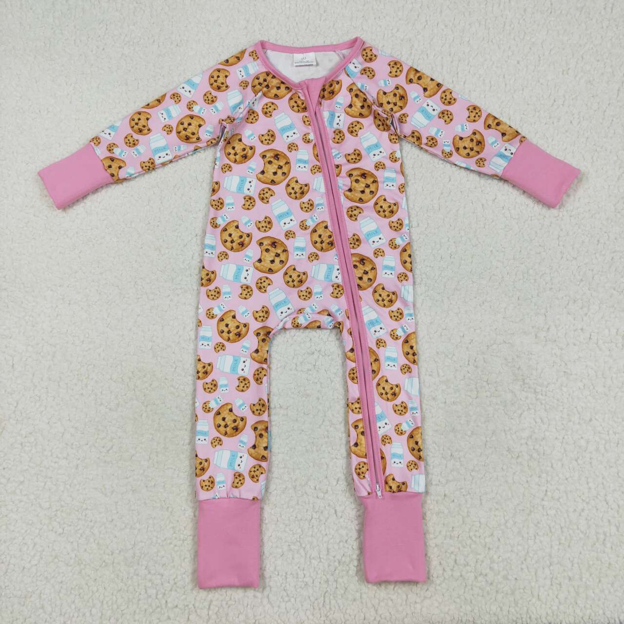 USA SHOP Toddle baby girl Christmas cookie milk long sleeve zip romper