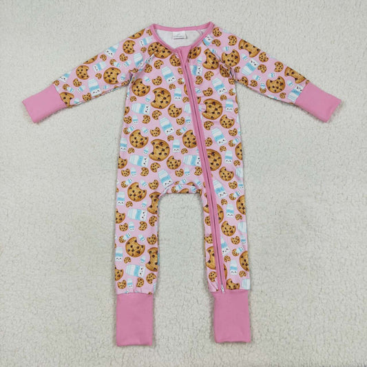 USA SHOP Toddle baby girl Christmas cookie milk long sleeve zip romper
