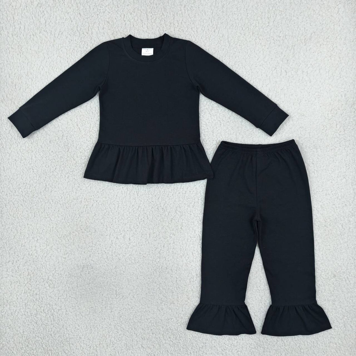 Black color long sleeve cotton top matching pants girls outfit