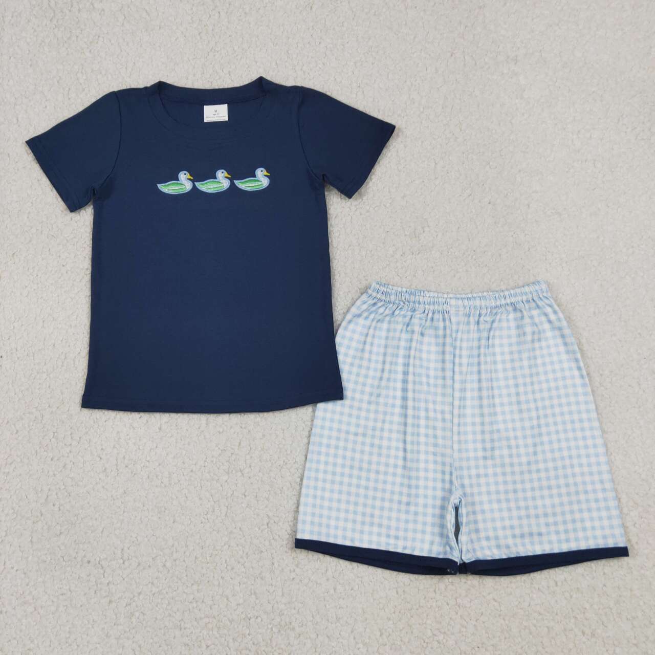 Embroidery Mallard duck top matching shorts boy summer outfit
