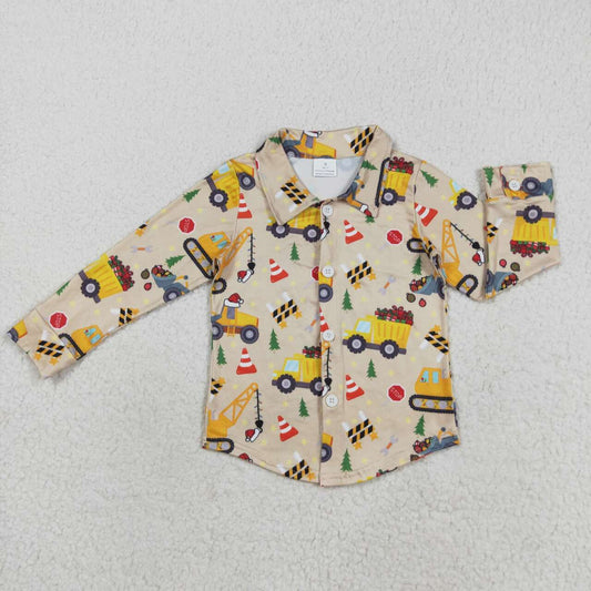 Baby boy Christmas construction long sleeve button down shirt