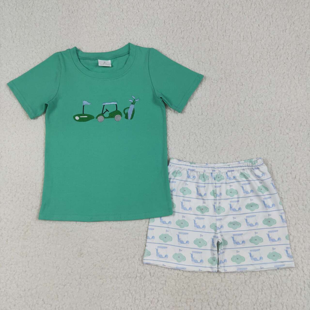 Embroidery Golf design kids boy summer short set