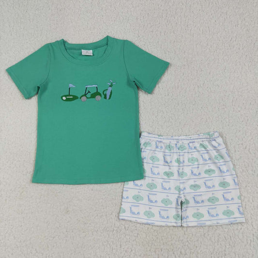 Embroidery Golf design kids boy summer short set