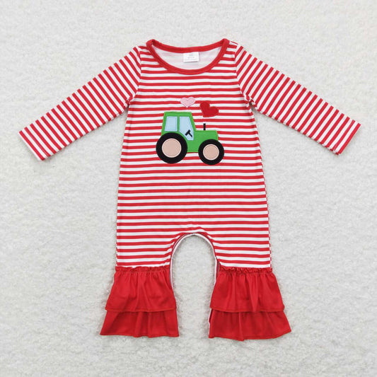 toddle baby girls valentines heart tractor romper