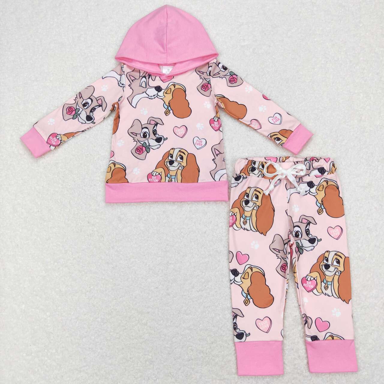 children girls cartoon dog long sleeve hoodie set