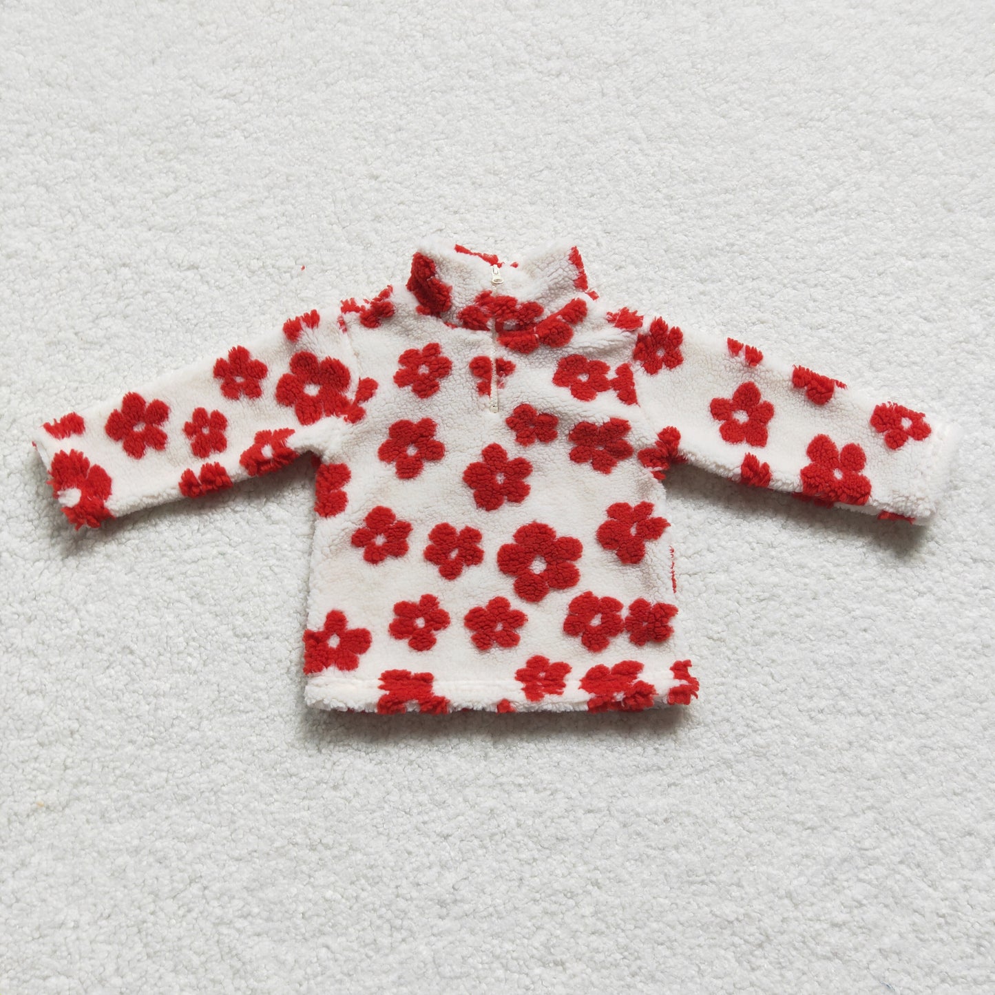 Red flower Sherpa jacket pullover coat