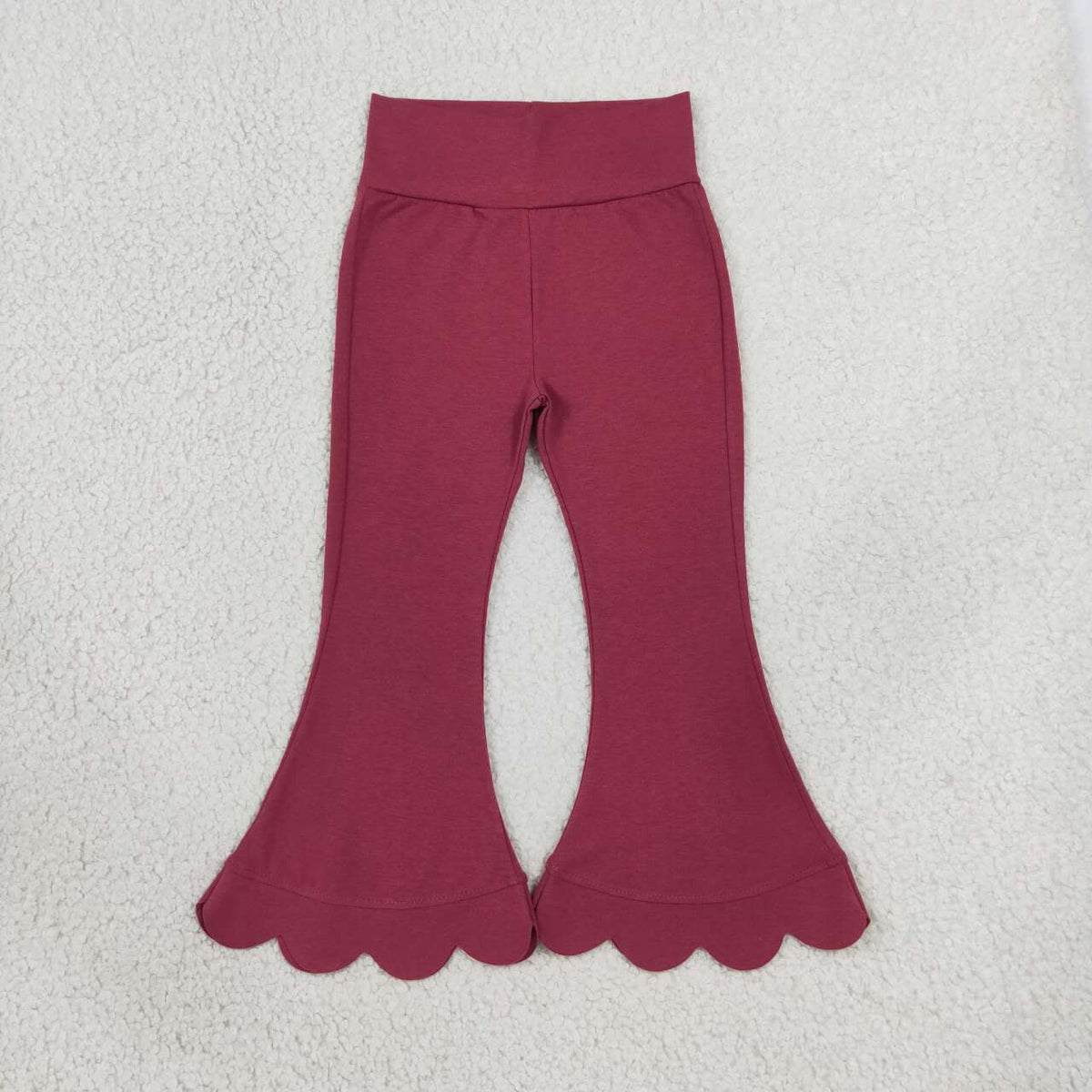Burgundy color girls scalloped bell bottoms