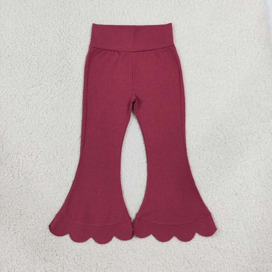 Burgundy color girls scalloped bell bottoms