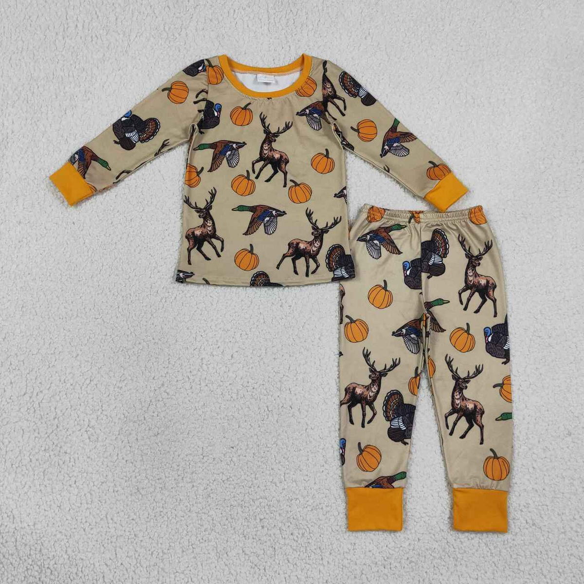 Fall Pumpkin deer duck boy long sleeve pajama set outfit