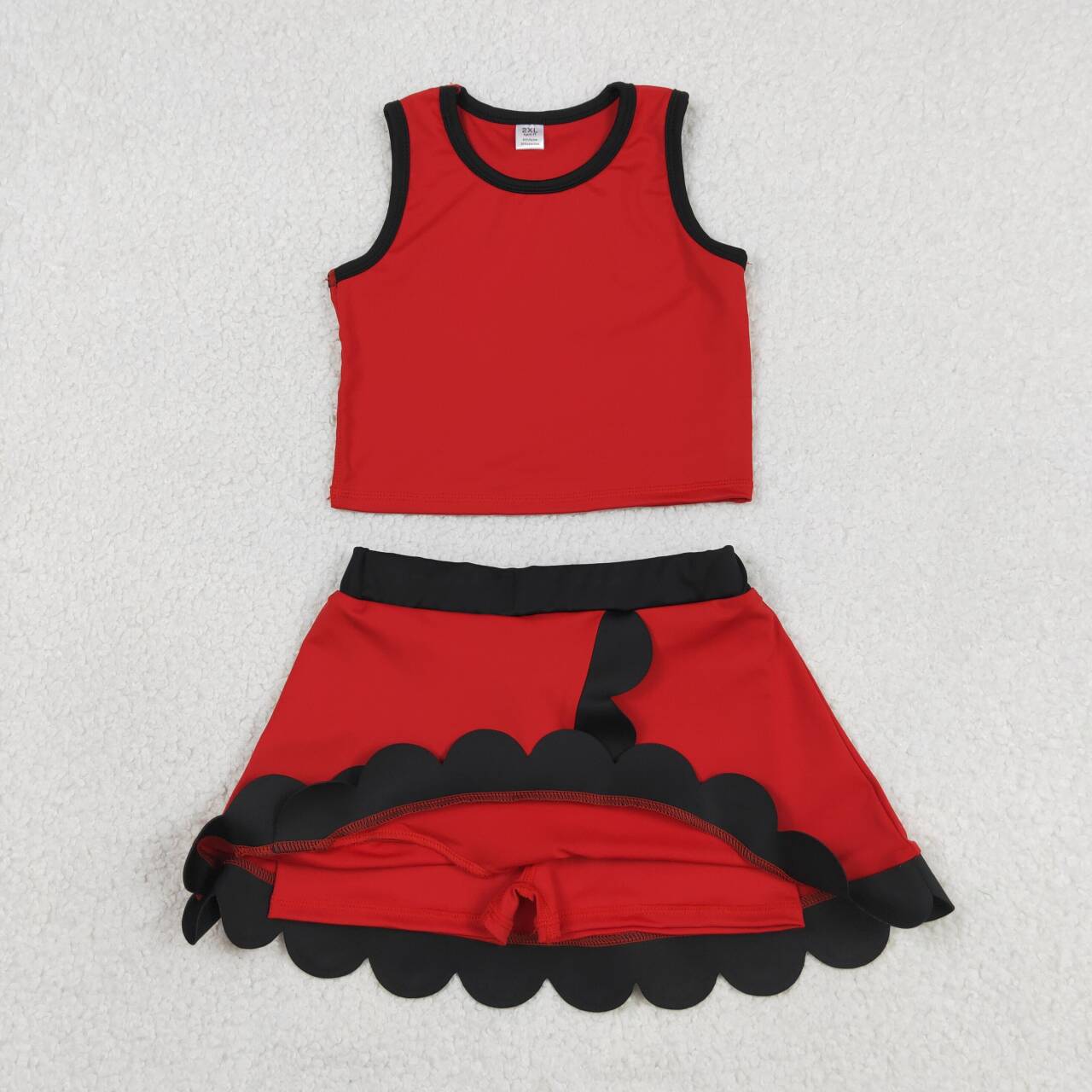 Red yoga top matching skorts girls summer outfit