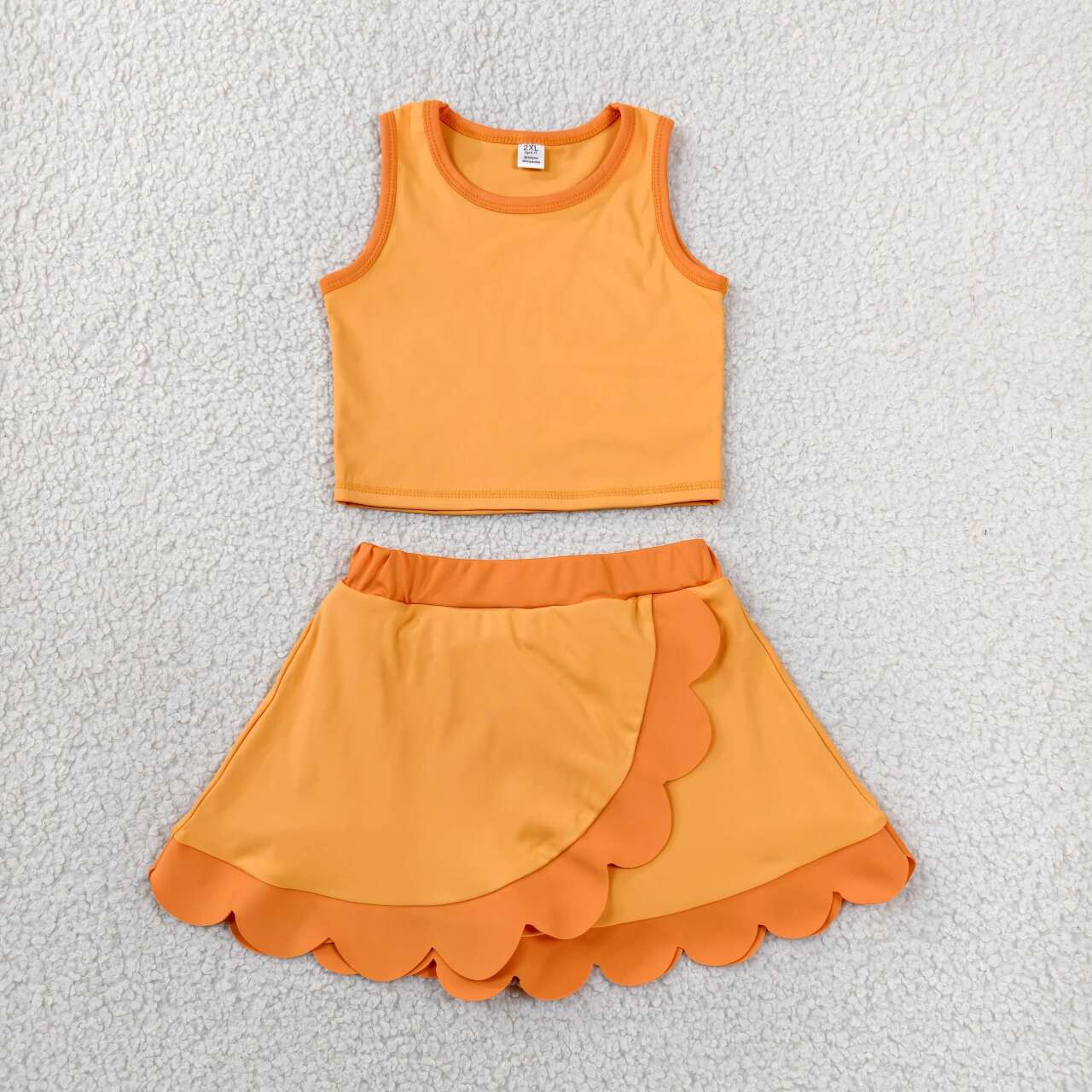 Girls summer orange yoga tank top matching skorts outfit