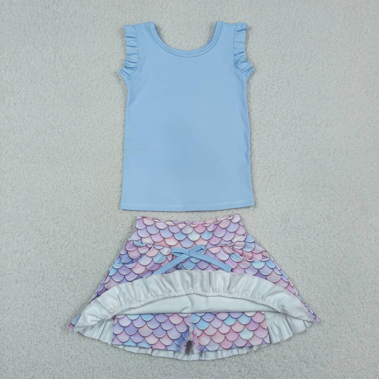 Blue tank top matching yoga skirts girls active wear outfit