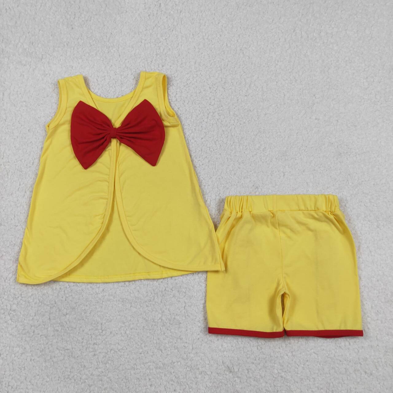 Yellow tank top matching shorts girl summer outfit