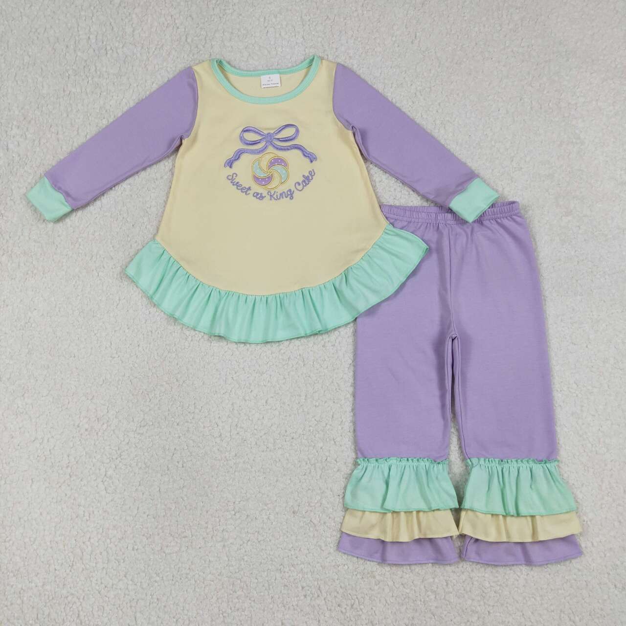 Mardi Gras bow design girls long sleeve outfit