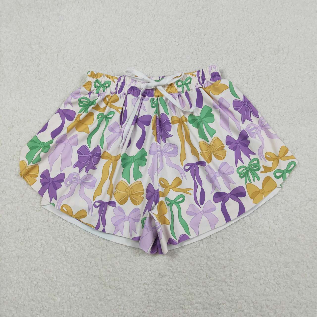 Adult women mardi gras bow yoga shorts