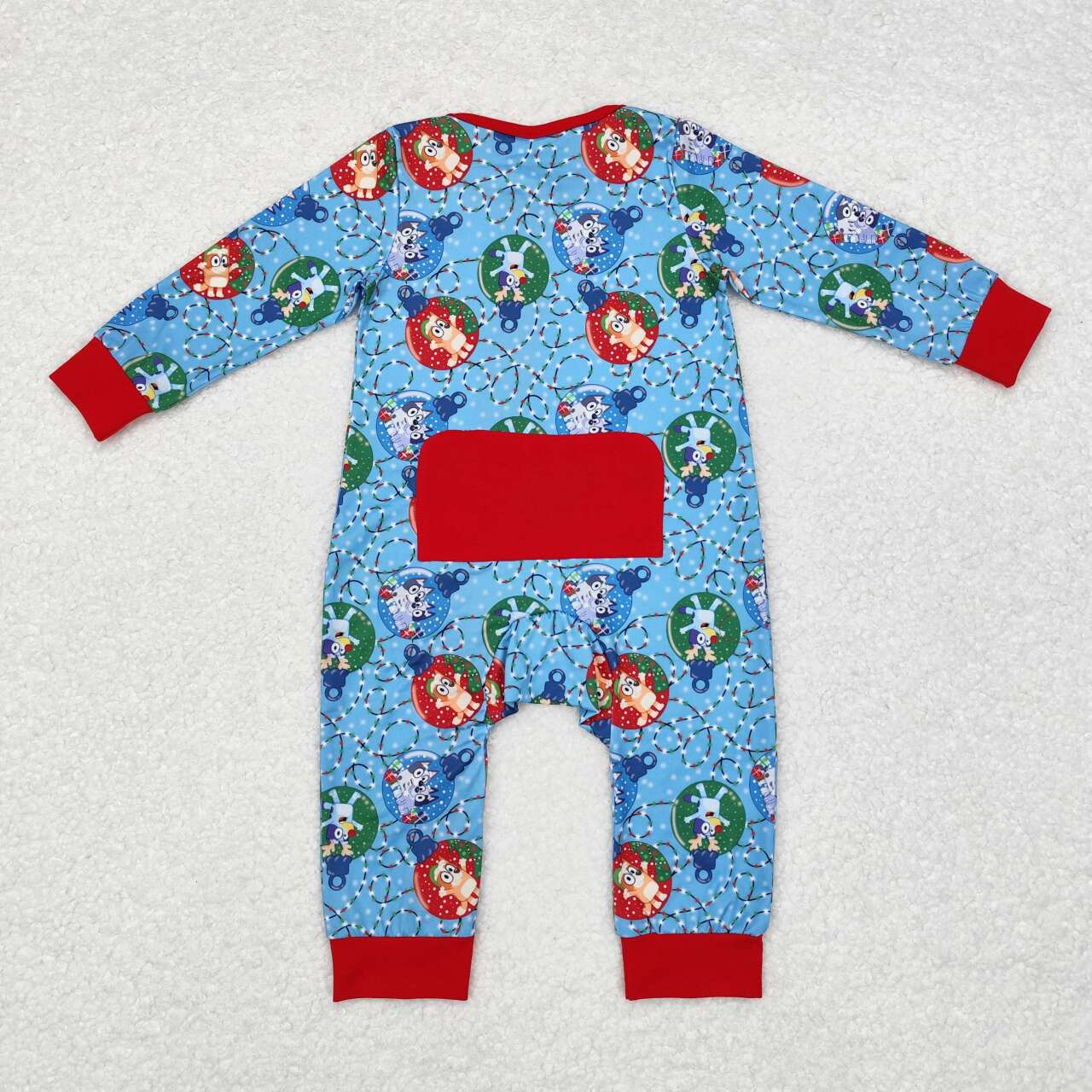 toddle boy Christmas light blue cartoon dog long sleeve zip romper