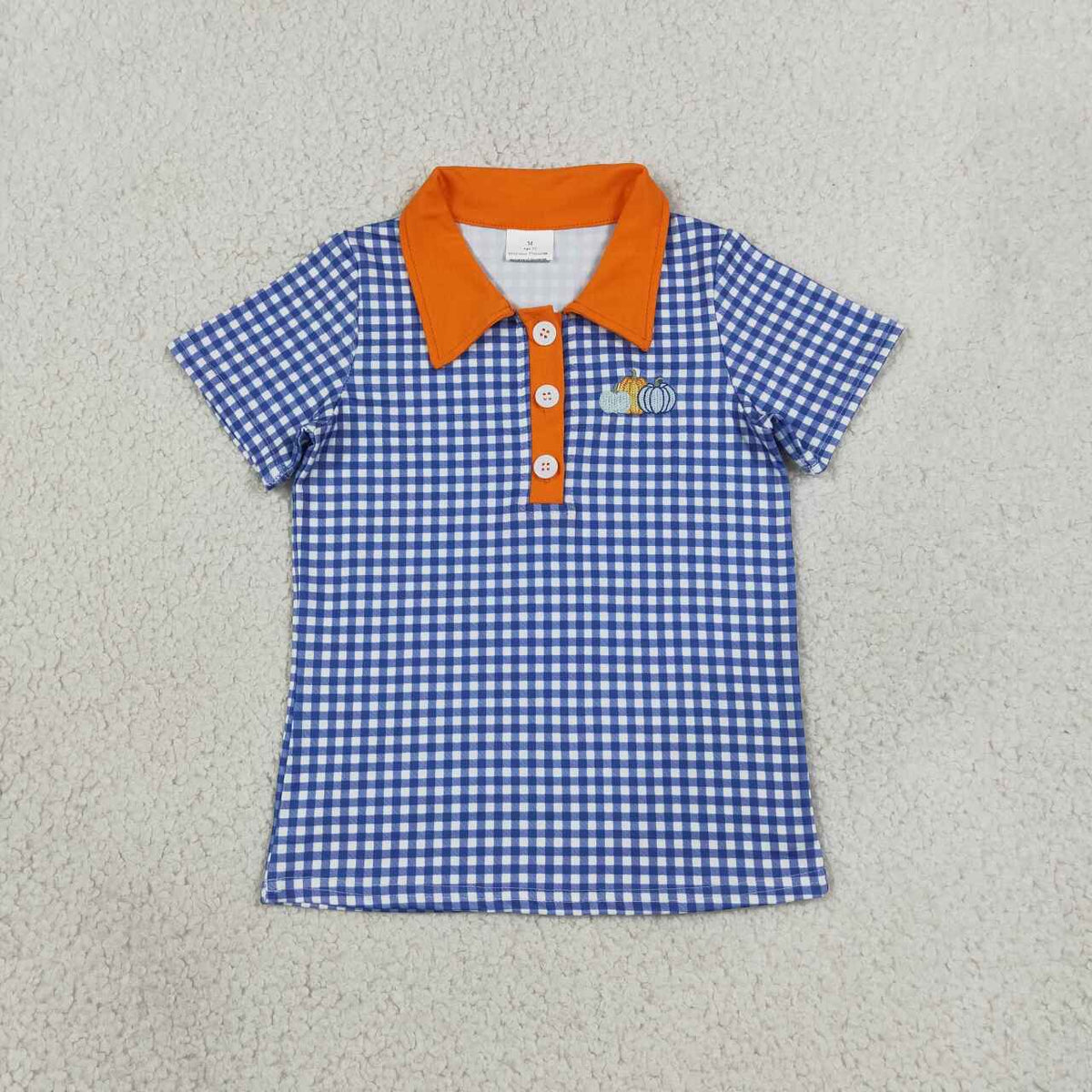 Fall Pumpkin embroidery print boys short sleeve pullover shirt